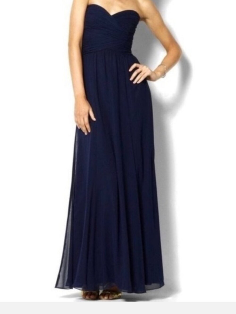 LAUREN Ralph Lauren Strapless Navy Chiffon Evening Gown Sz 2